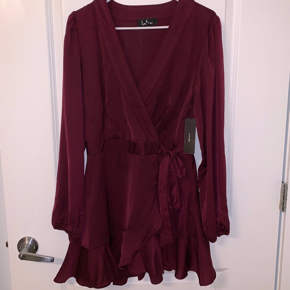 Long Sleeve Satin Wrap Dress